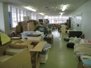 相馬市民会館に届けられた支援物資